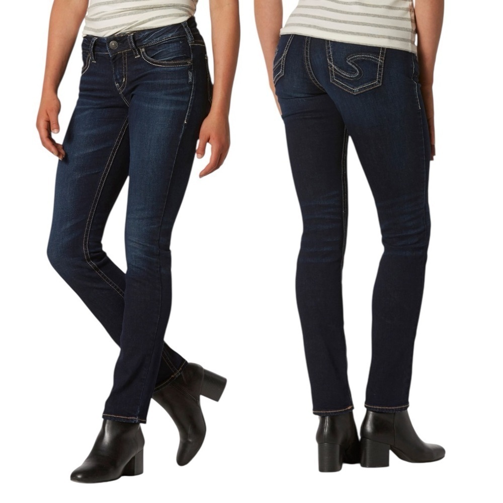 Silver Jeans Suki Curvy Mid Rise Straight Leg Dark Indigo Size 27